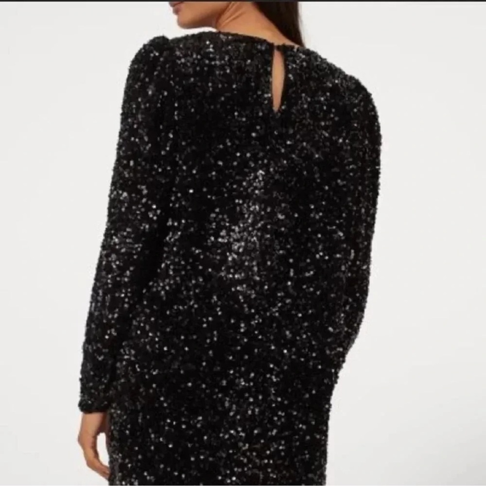 H&M Limited Edition Black Sequin Puff Sleeved Night Dress - Picture 2 of 7